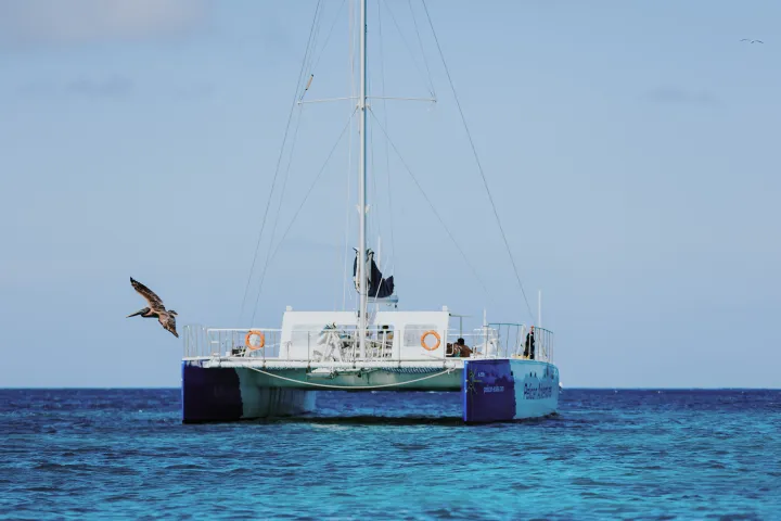 a small boat in a large body of water