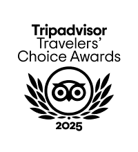 Logo of Tripadvisor Travelers' Choice Awards 2025 with laurel and owl symbol.