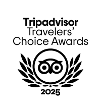 Logo of Tripadvisor Travelers' Choice Awards 2025 with laurel and owl symbol.